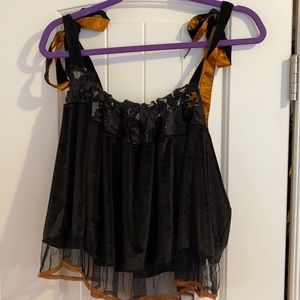 Black Velvet Free People Tank with gold stitching